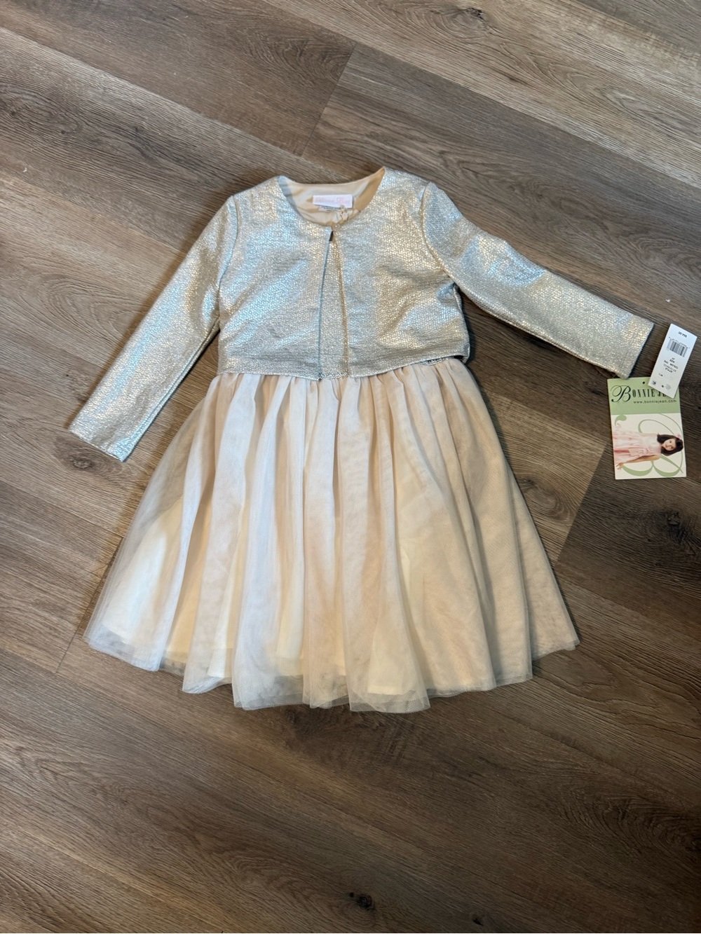 Bonnie Jean Silver Bodice with Cream Tulle Skirt Party Dress